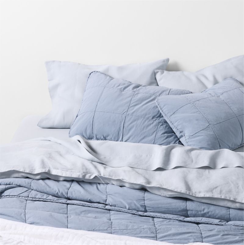 Sunwashed Organic Cotton Smoke Blue Standard Quilted Bed Pillow Sham - Image 2