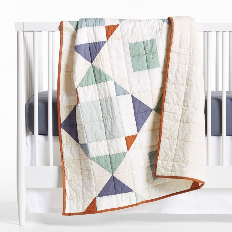 Heritage Blue Organic Cotton Baby Crib Quilt - Image 1