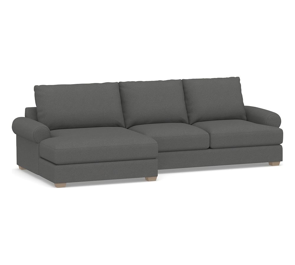 Canyon Roll Arm Upholstered Right Arm Loveseat with Double Chaise Sectional, Down Blend Wrapped Cushions, Park Weave Charcoal - Image 0