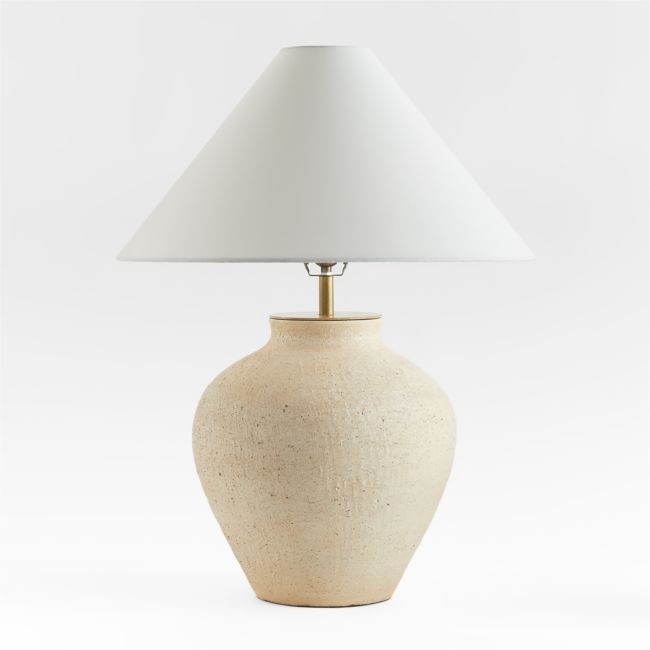 Corfu Cream Table Lamp with Linen Taper Shade - Image 1