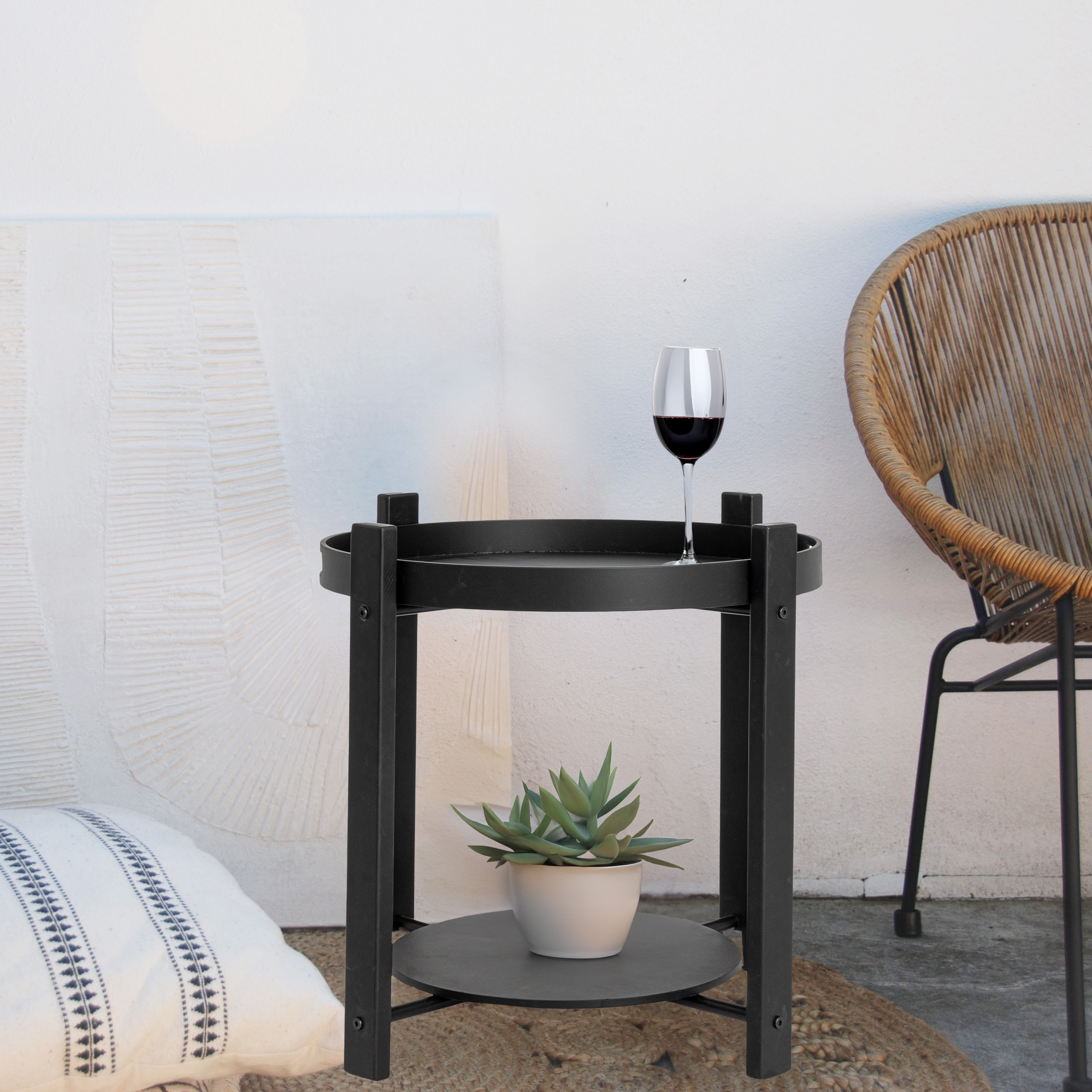 Chic Fir Wood and Metal Tray Table, Black - Image 0