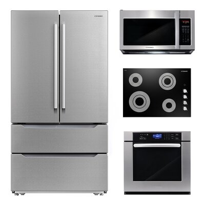 4 Piece Kitchen Package 30" Electric Cooktop 30" Single Electric Wall Oven 30" Over-the-range Microwave & Energy Star French Door Refrigerator - Image 0