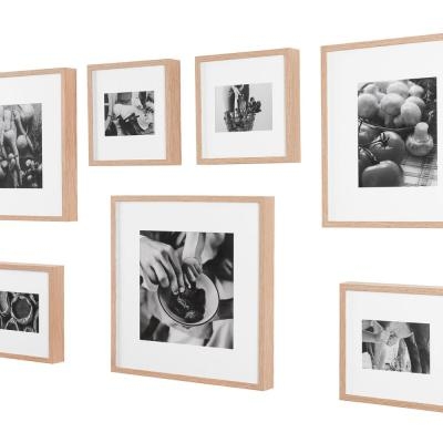 Gallery Picture Frames with White Matte, Natural Wood, Set of 7 - Image 1