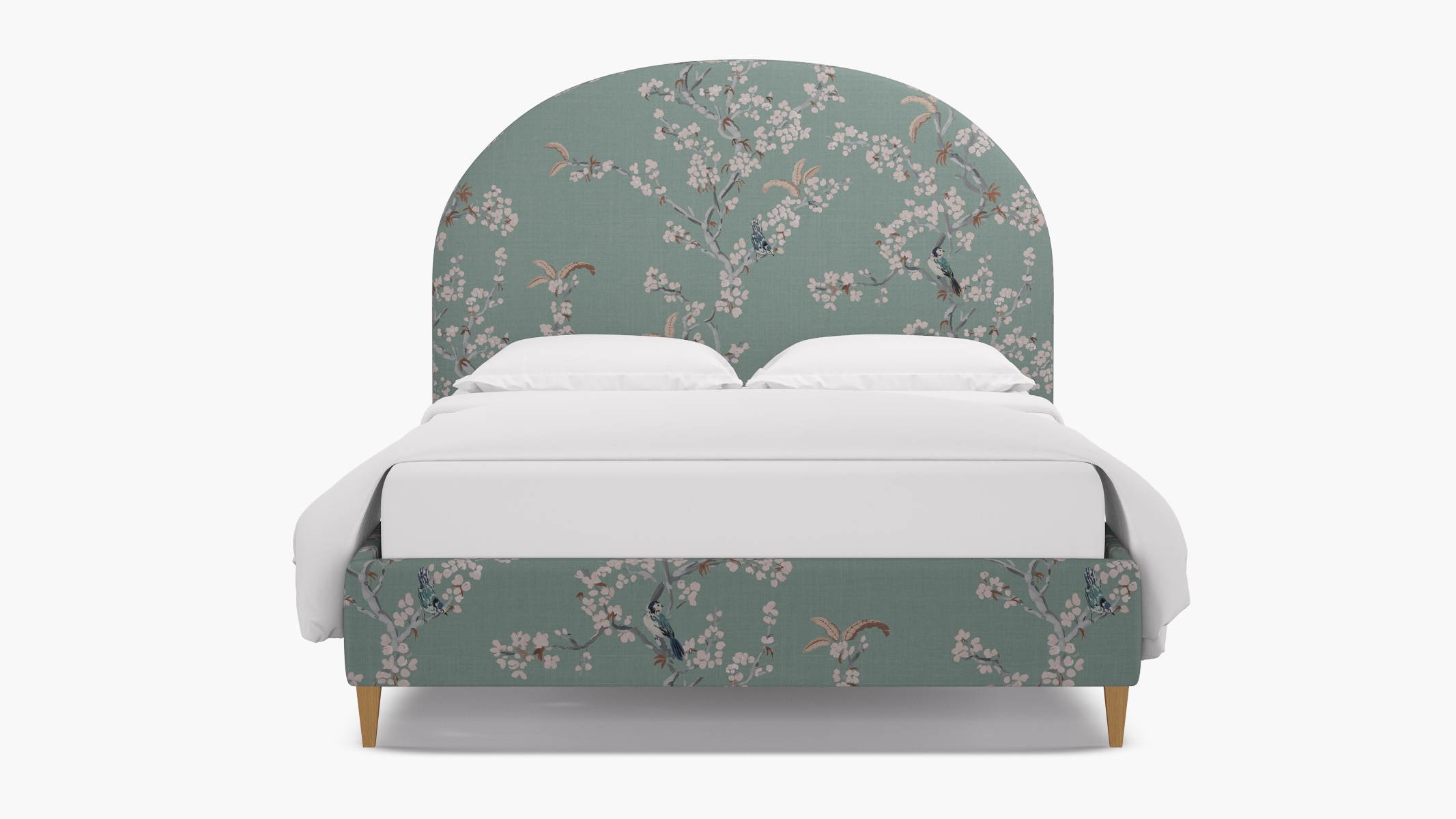 Demilune Bed, Mint Cherry Blossom, Natural Square Tapered Leg, King - Image 0