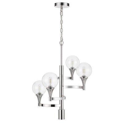 Chandelier With 4 Globe Glass Shades And Cone Design Holders, Chrome - Image 0
