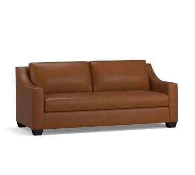 York Slope Arm Leather Grand Sofa 95" with Bench Cushion, Polyester Wrapped Cushions, Churchfield Camel - Image 2