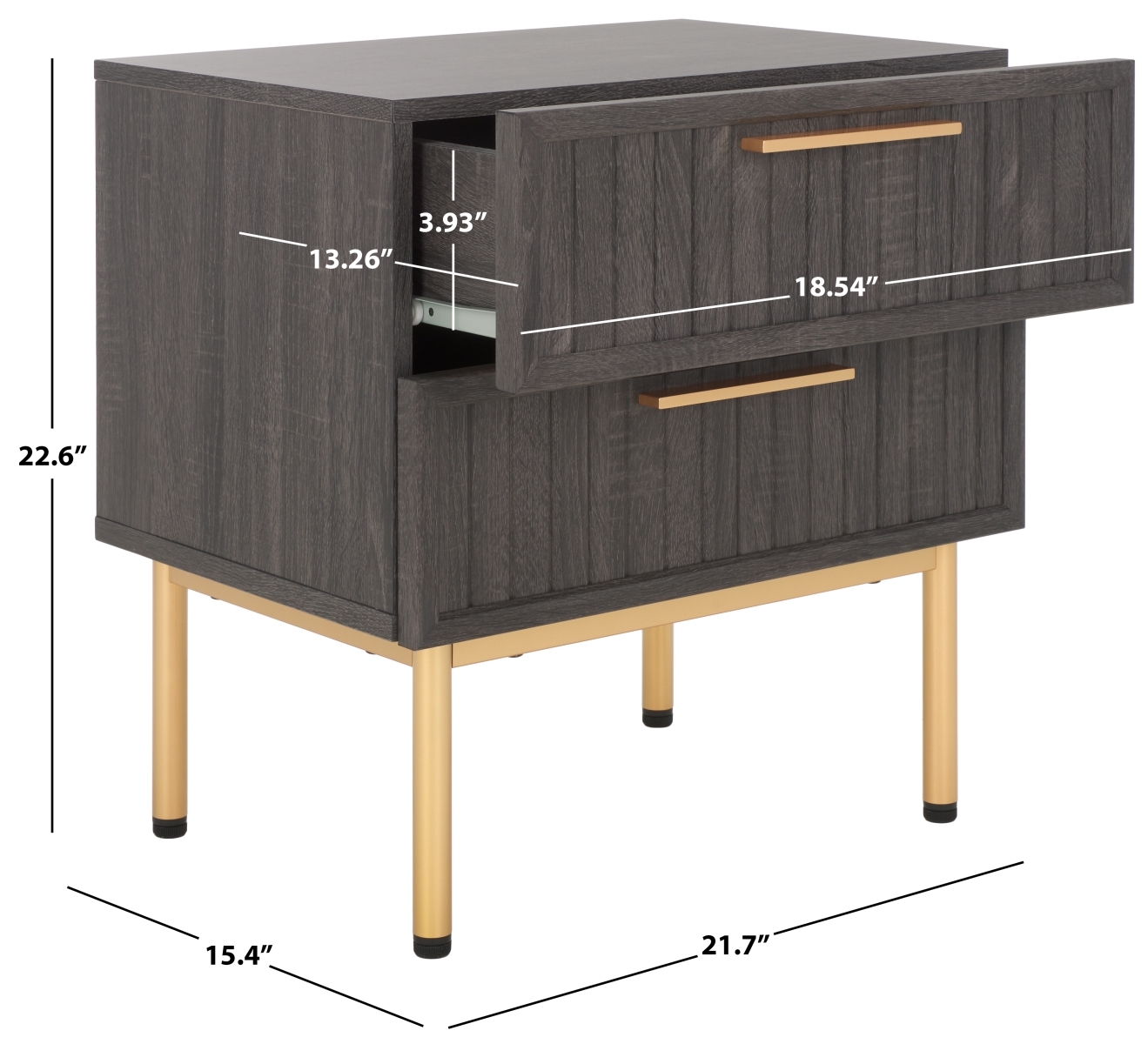 Axelle 2 Drawer Nightstand - Distressed Black / Gold - Safavieh - Image 9
