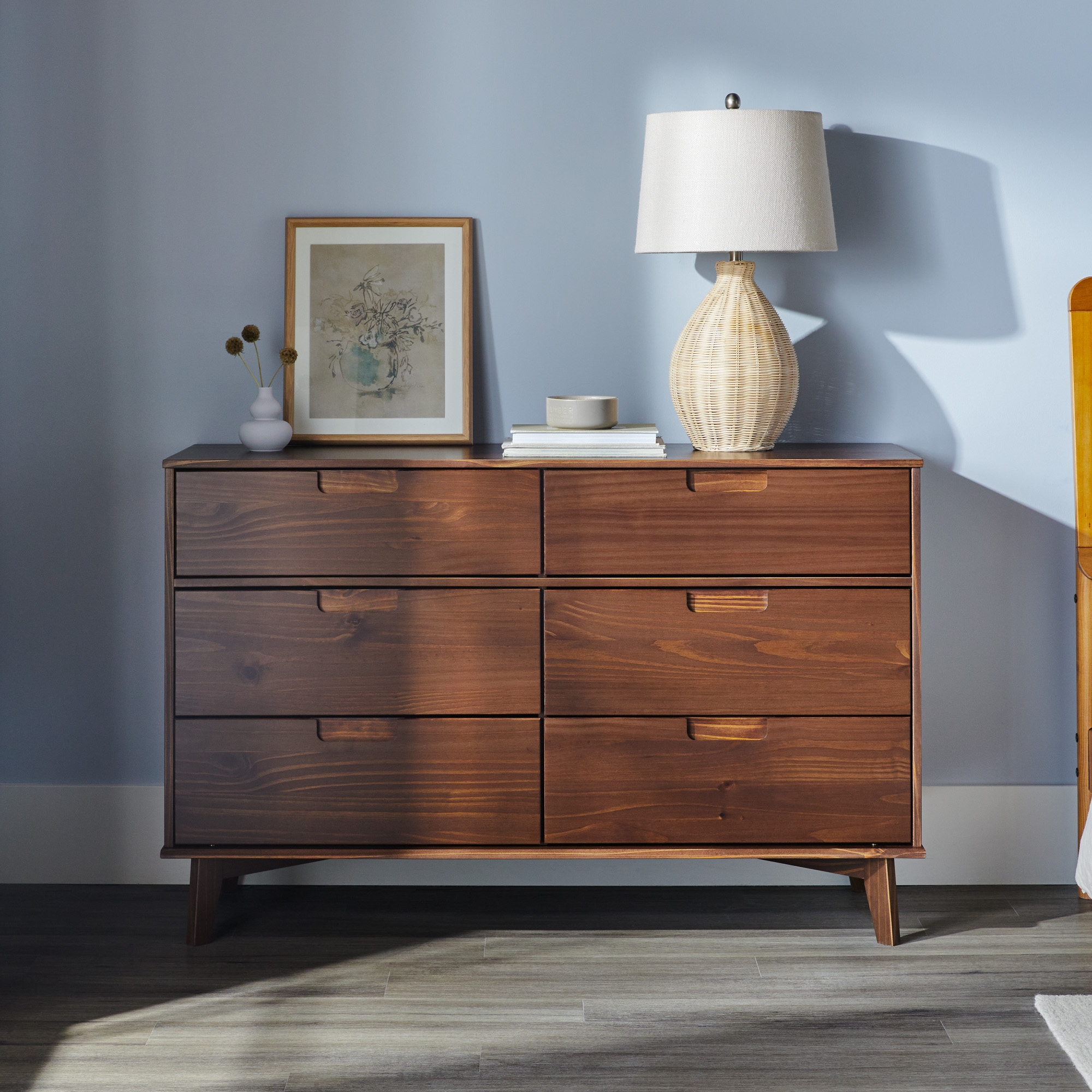 Mid-Century Modern Solid Wood 6-Drawer Dresser - Walnut - Image 4