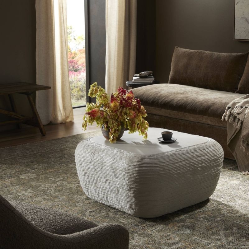 Cirri White Concrete 31.5" Rounded Square Coffee Table - Image 3