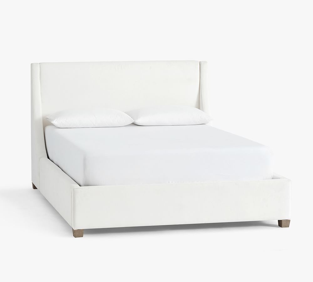 York Slope Wing Upholstered Platform Bed, King, Performance Heathered Basketweave Alabaster White - Image 0