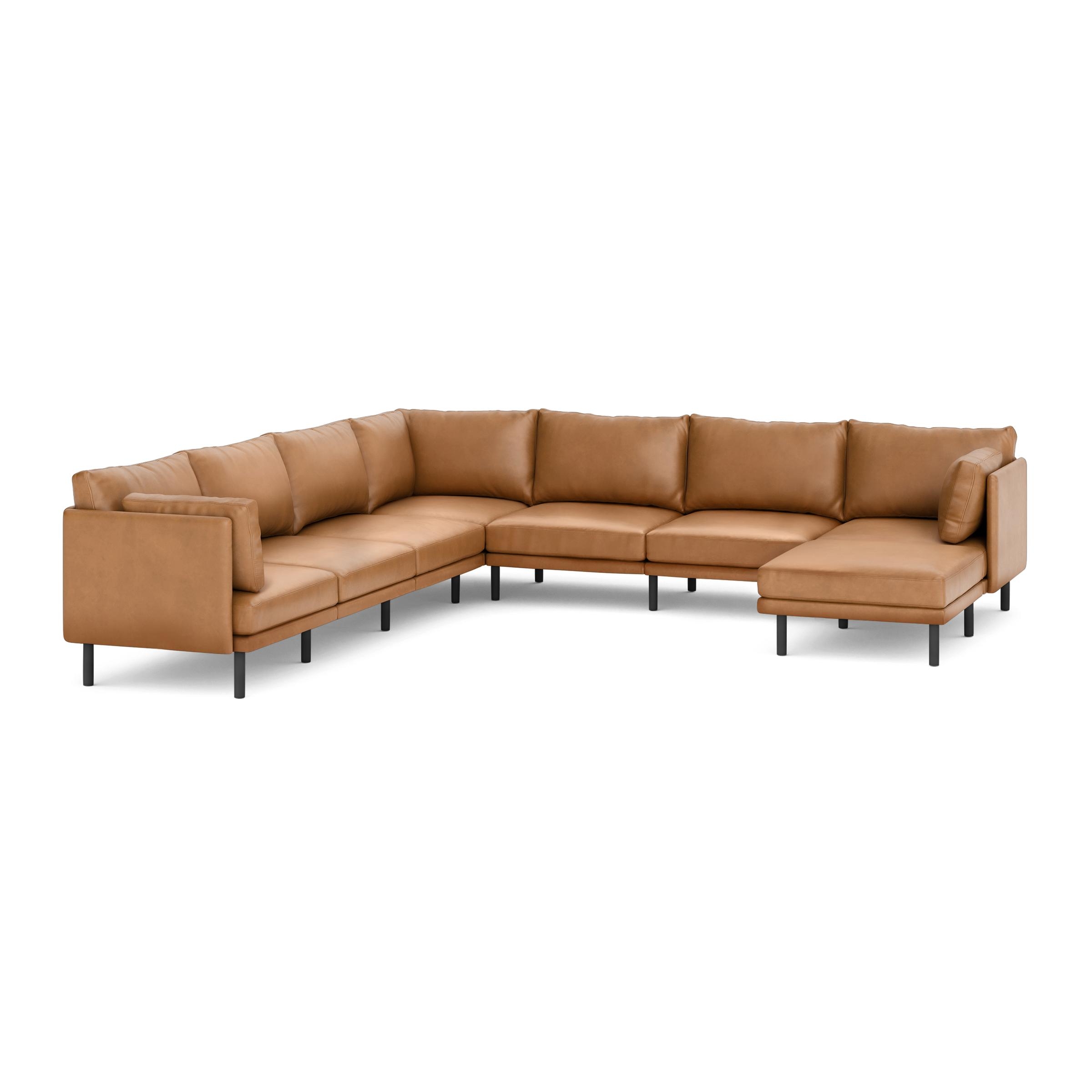 Field Leather 8-Piece Sectional Lounger - Camel - Top Grain Leather / Black - Metal - Image 0
