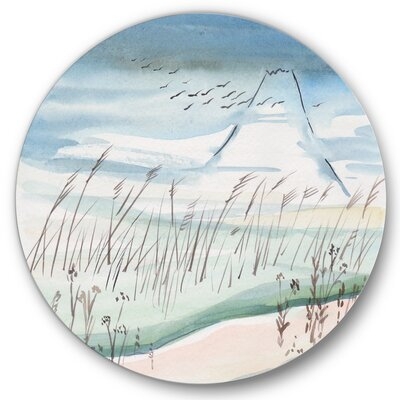 Cranes Flying Over Snowy Montain - Traditional Metal Circle Wall Art - Image 0