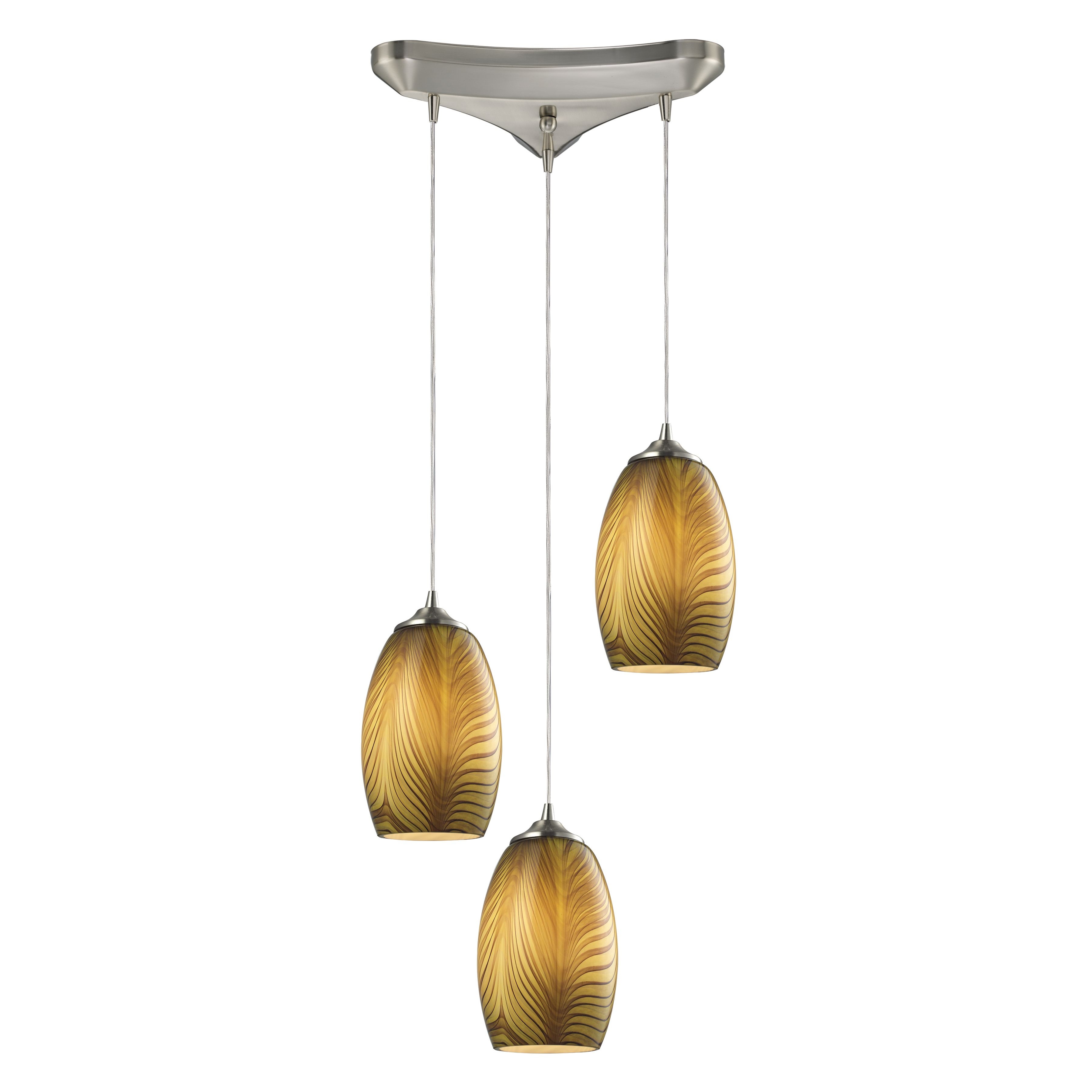 Tidewaters 10'' Wide 3-Light Pendant - Satin Nickel with Amber Glass - Image 0