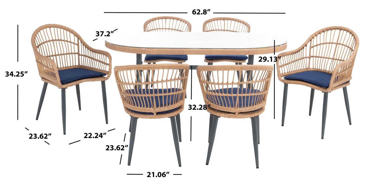 Genser 7 Pc Dining Set - Natural/Navy - Safavieh - Image 7