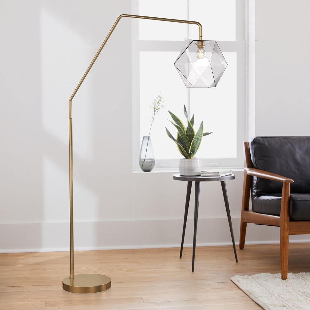 Sculptural Overarching Floor Lamp Antique Brass Clear Glass Faceted (75") - Image 0