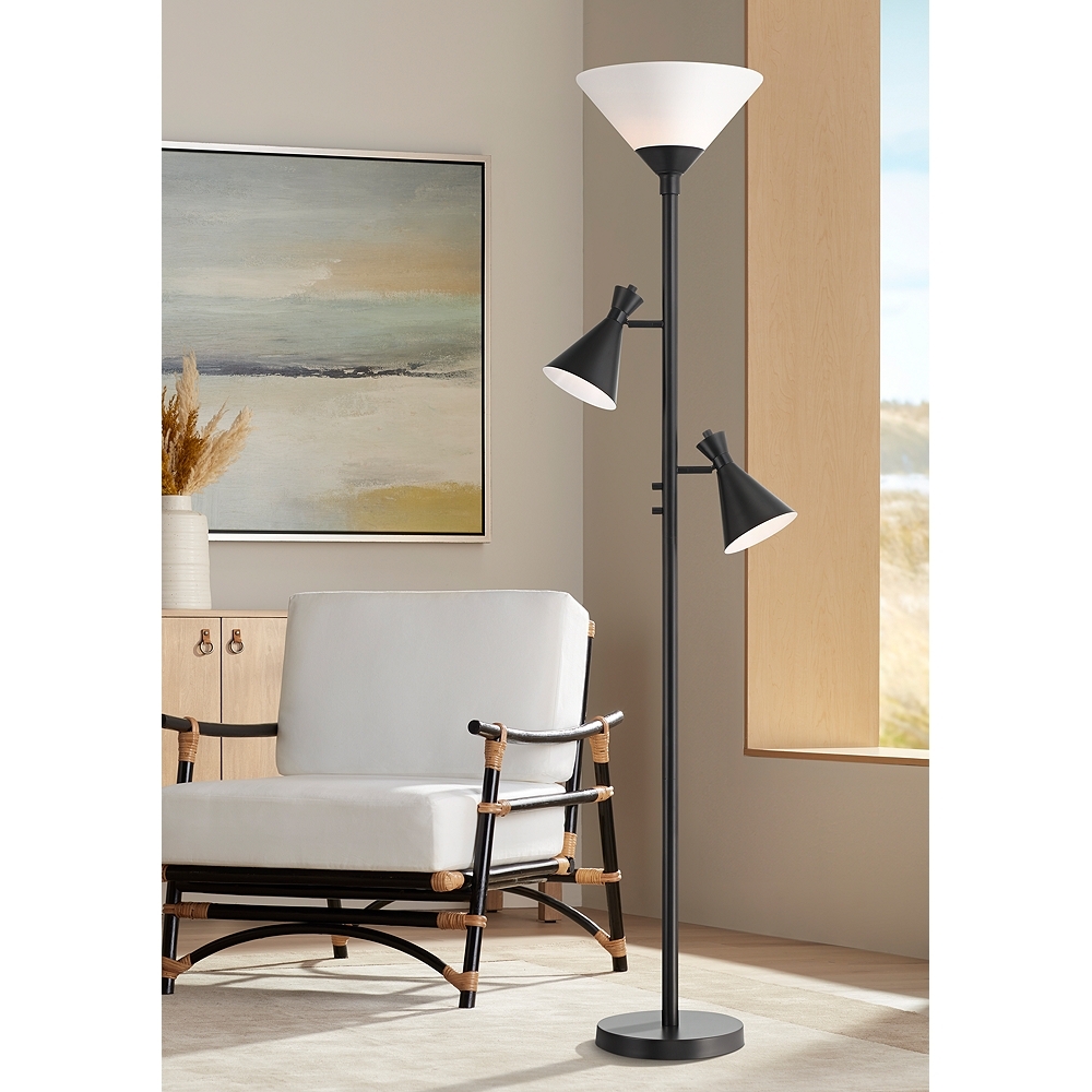 Possini Euro Ballard 72" Black Torchiere Floor Lamp with Side Lights - Image 0