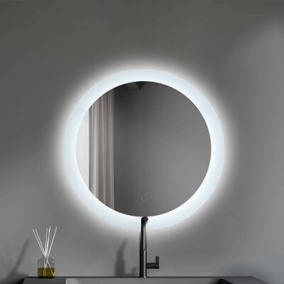 24 Inch Dimmable LED Bathroom Mirror Anti Fog Waterproof Wall-Mounted Round Bathroom Vanity Mirrors With Lights Frameless Lighted Touch Makeup Mirror With Lights Fog Free Smart Mirror - Image 0