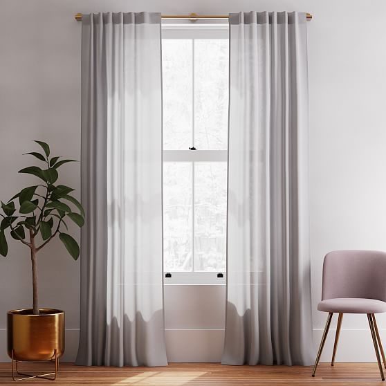 Sheer European Flax Linen Curtain, Stone Gray, 48"x108" - Image 0