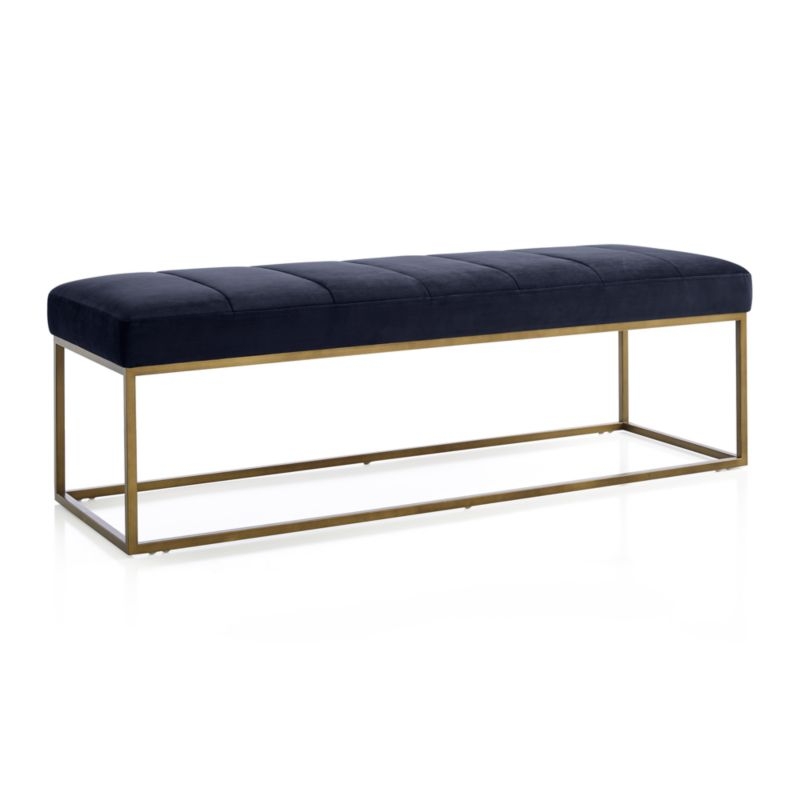 Channel Navy Velvet Bench with Brass Base - Image 1