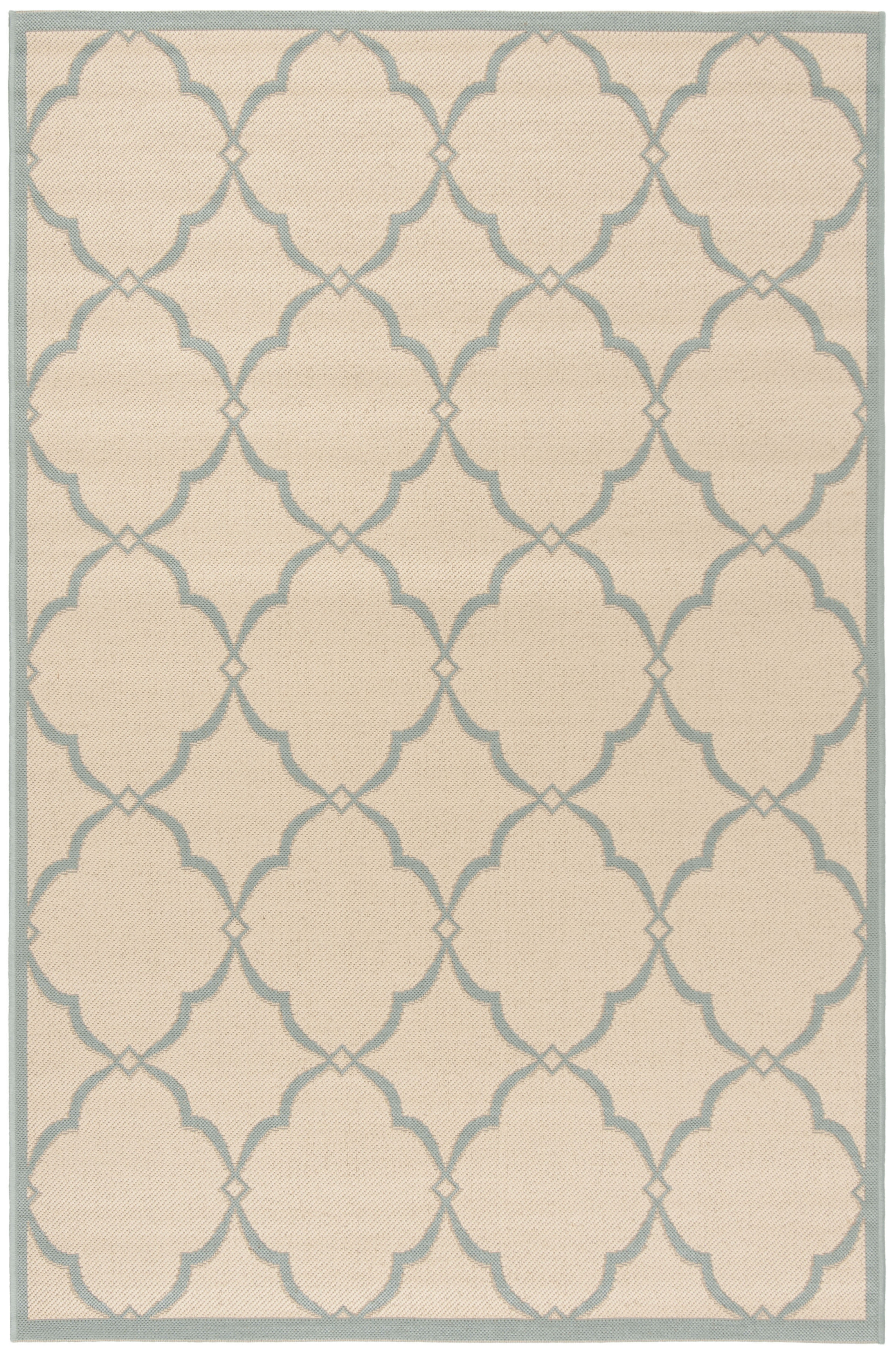 Arlo Home Indoor/Outdoor Woven Area Rug, LND125L, Cream/Aqua,  4' X 6' - Image 0