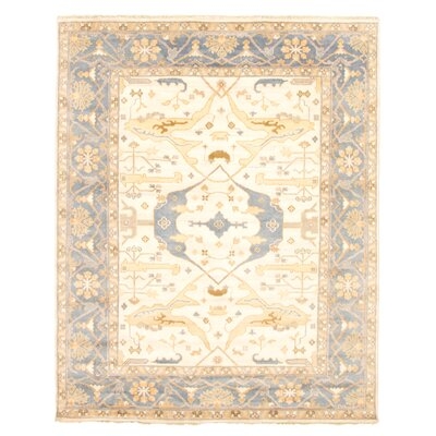 One-of-a-Kind Hand-Knotted New Age 7'11" x 9'9" Wool Area Rug in Cream/Blue - Image 0