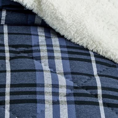 Basin Plaid Sherpa Comforter, Full/Queen, Navy Multi - Image 1