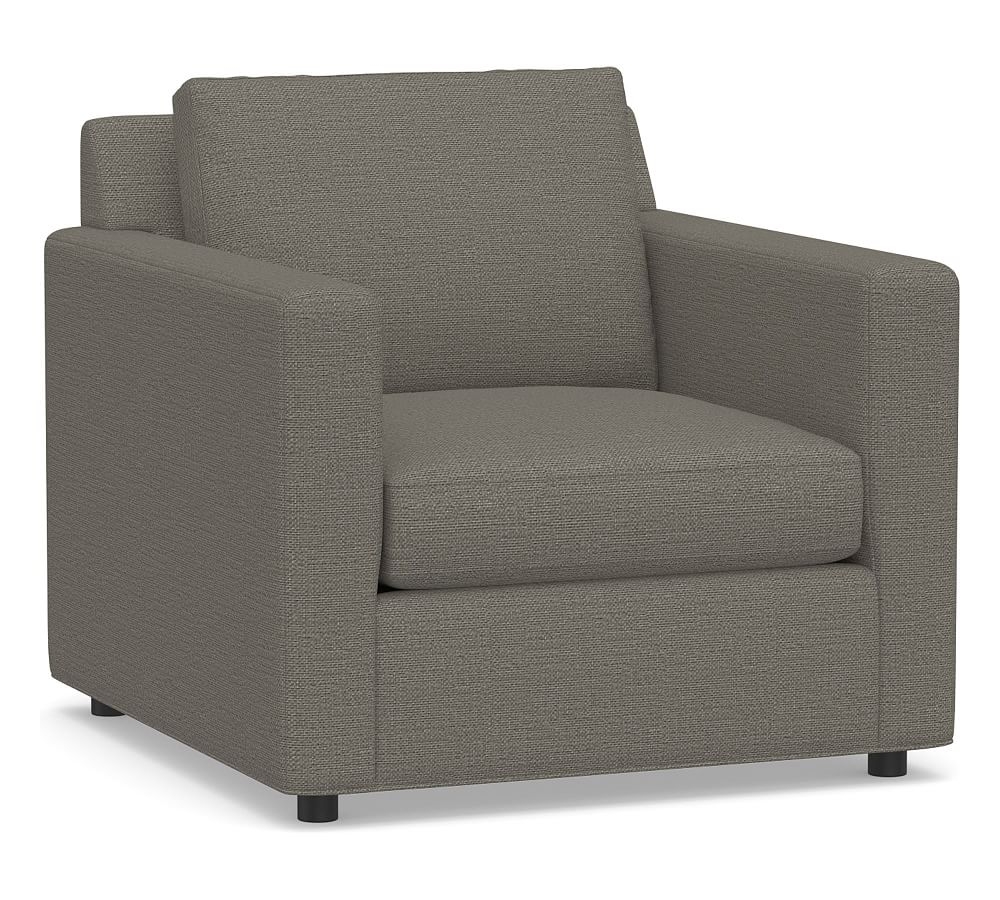 Sanford Square Arm Upholstered Armchair, Polyester Wrapped Cushions, Chunky Basketweave Metal - Image 0