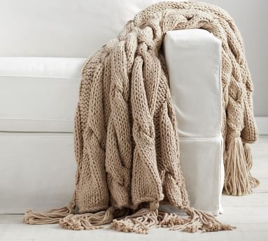 Bluma Chunky Knit Tassel Throw, 50 x 60", Gray Boarder - Image 2