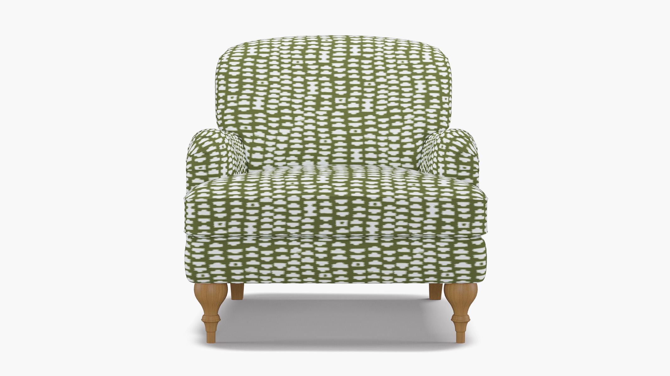 English Roll Arm Chair, Olive Odalisque, Natural Turned Wood Leg - Image 0
