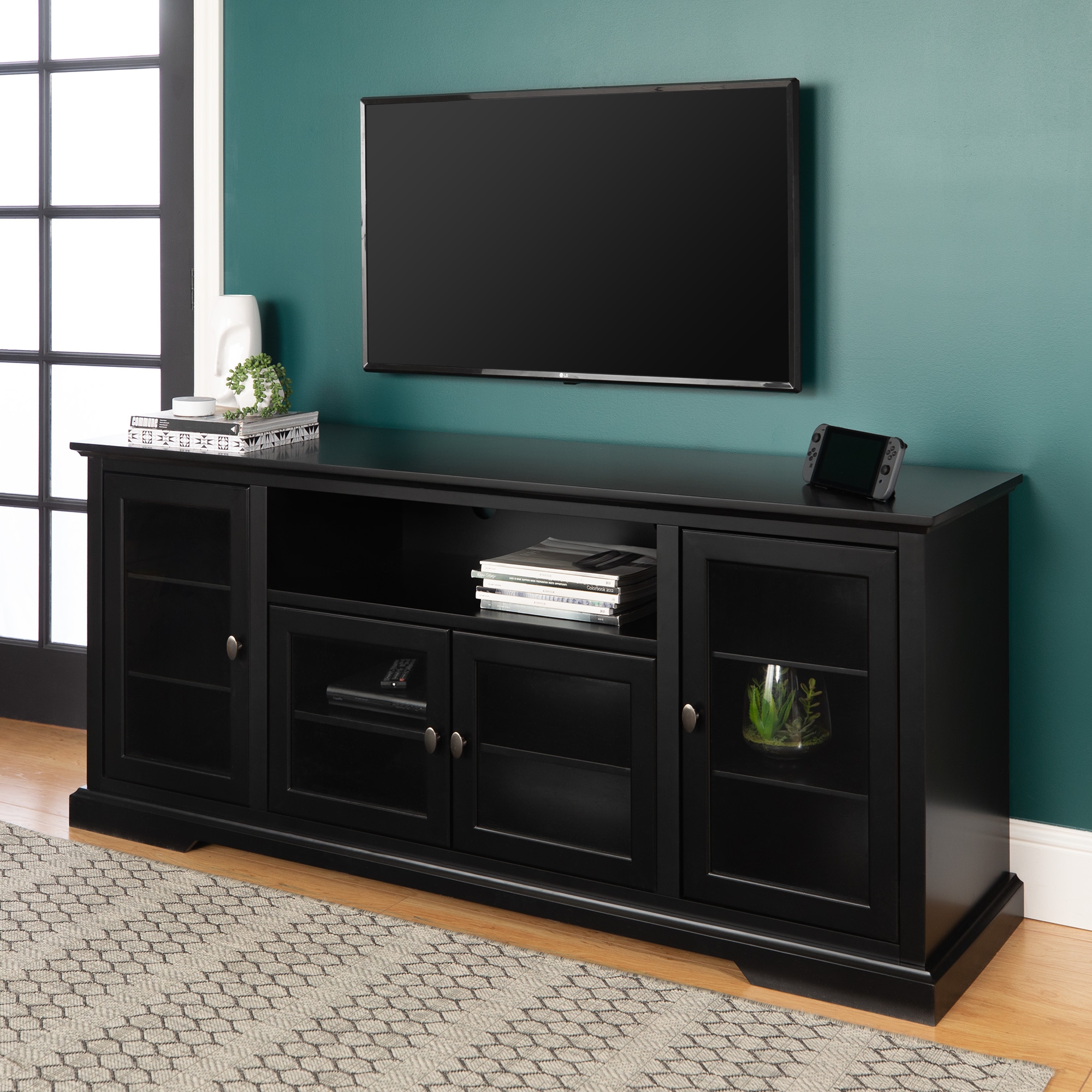 70" Traditional Wood TV Stand - Black - Image 4
