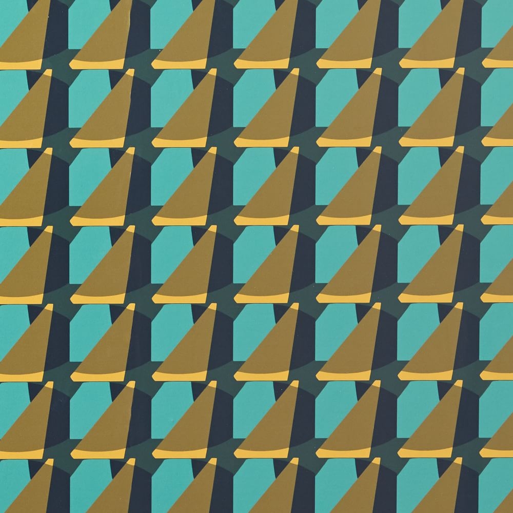Mid-Century Sliced Geo Wallpaper Swatch, Green/Bright Teal - Image 0