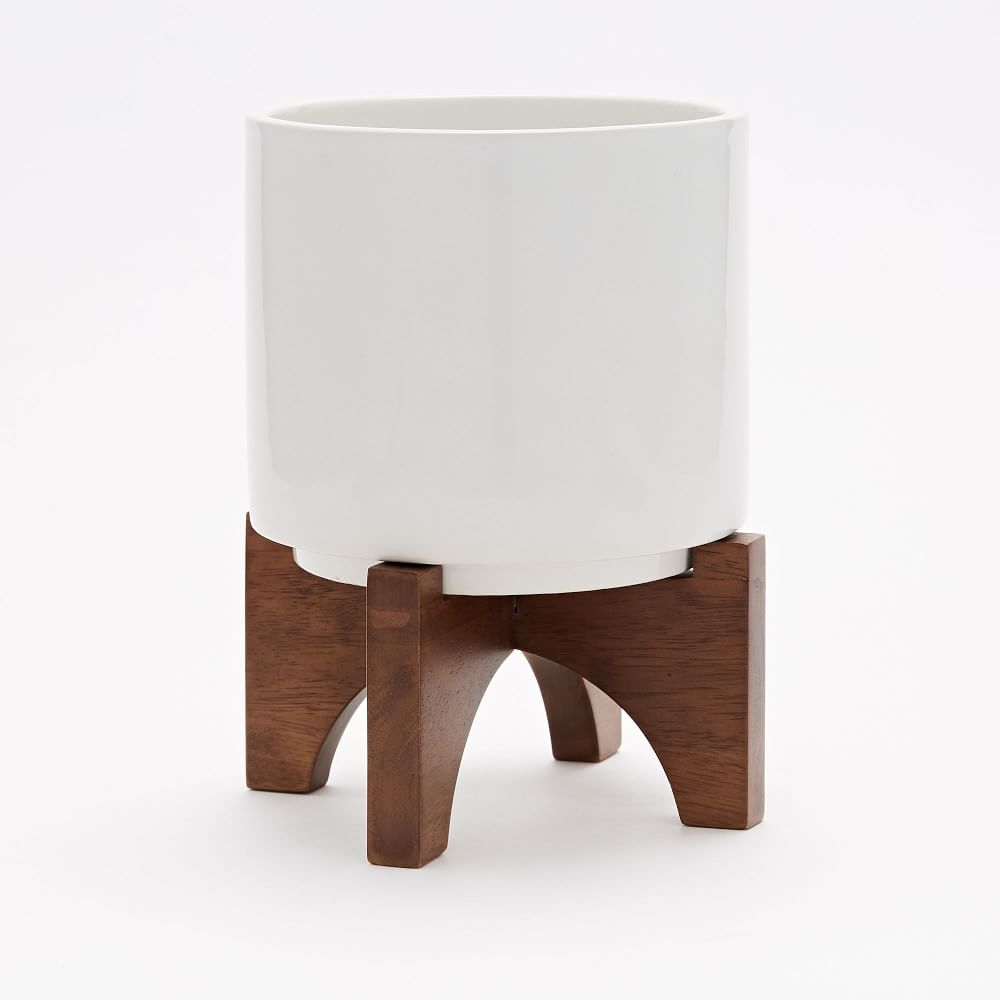 Turned Wood Tabletop Planter, Large, 7.1"D x 6.1"H, White - Image 0