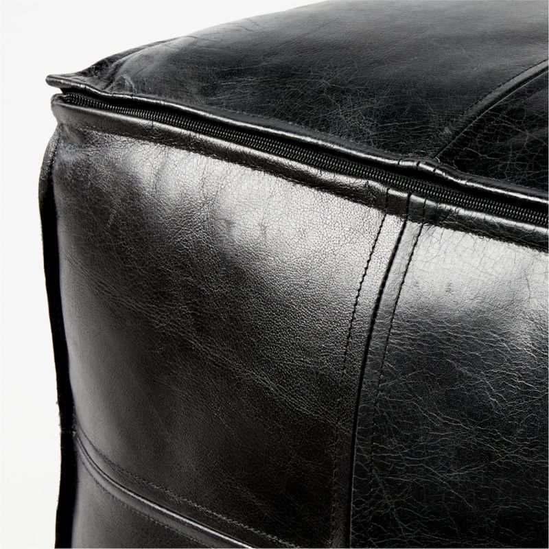 Leather Square Black Pouf - Image 2