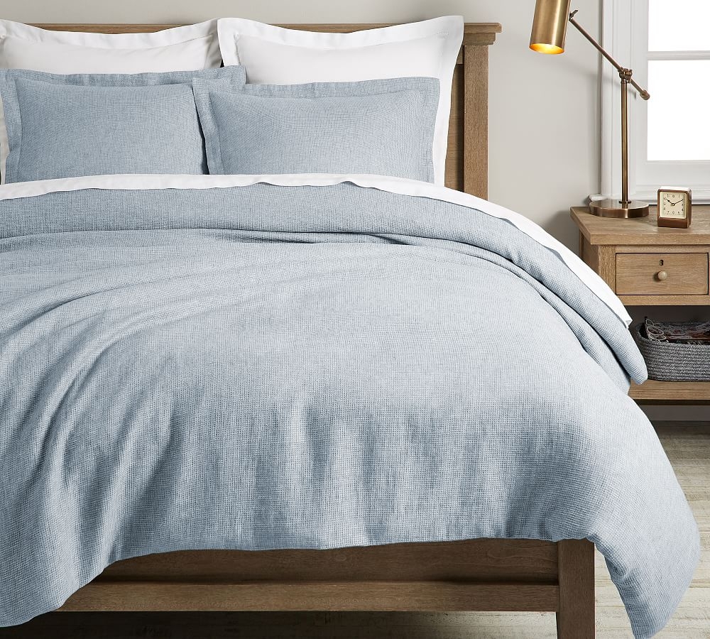 European Flax Linen Waffle Duvet Cover, Twin/Twin XL, Chambray - Image 0