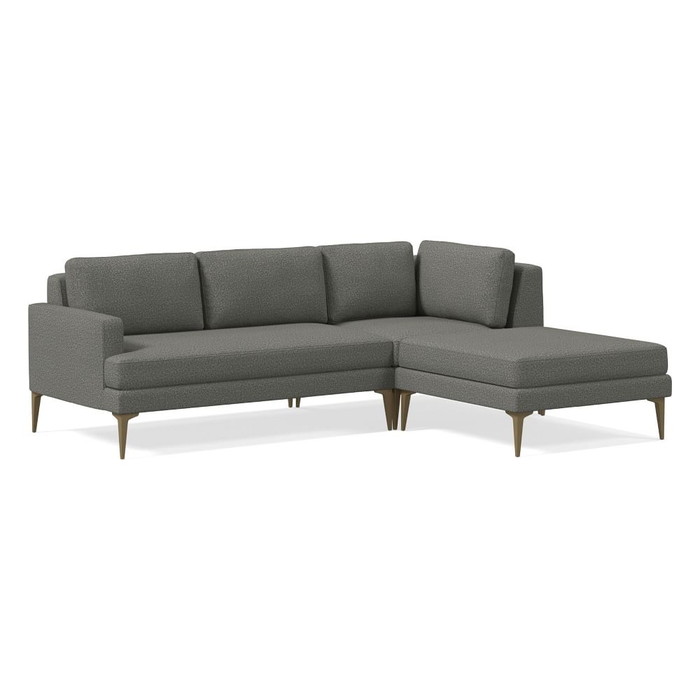 Andes Petite Sectional Set 44: Left Arm 2 Seater Sofa, Corner, Ottoman, Poly, Performance Twill, Slate, Blackened Brass - Image 0