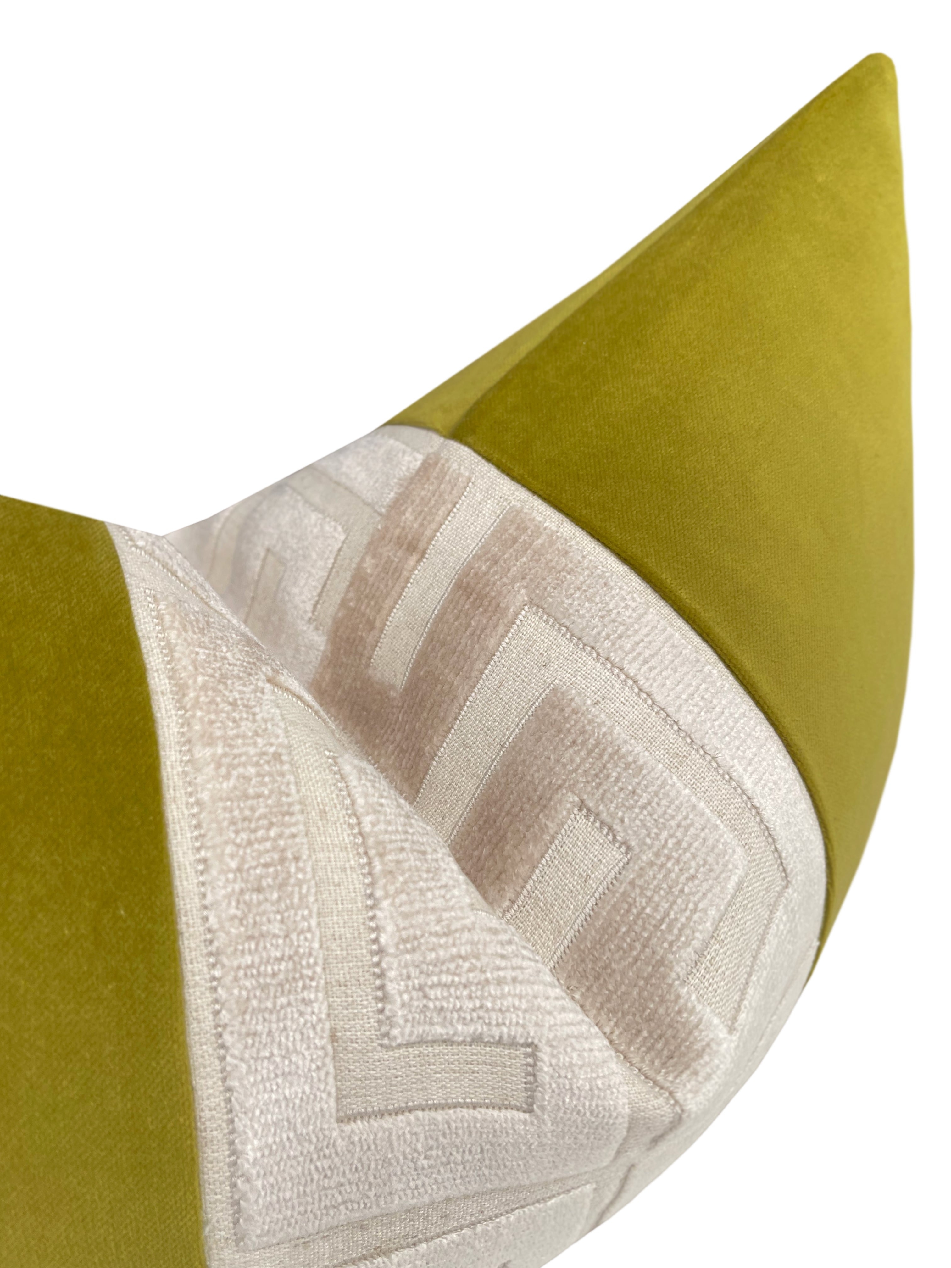 THE LITTLE LUMBAR :: CLASSIC VELVET // CHARTREUSE  + GREEK TRIM // CASHMERE - LITTLE LUMBAR 12" X 18" - Image 2