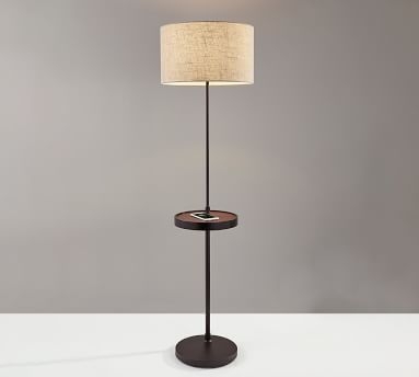 Greylock Wooden Shelf USB Floor Lamp, Matte Black - Image 1