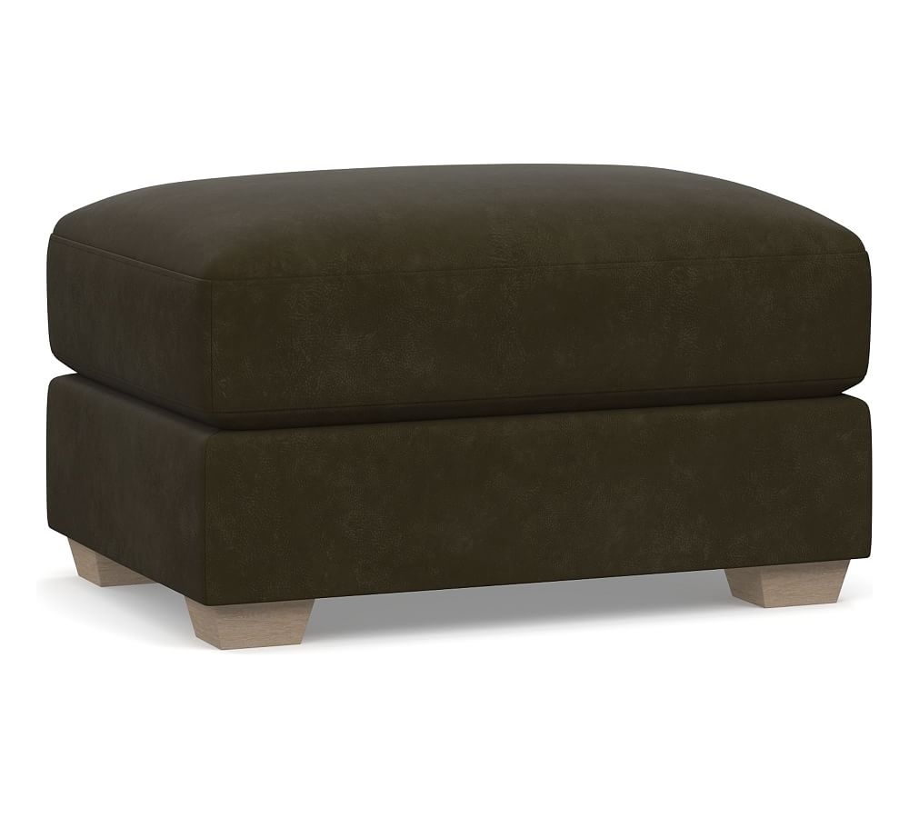 Canyon Leather Ottoman, Polyester Wrapped Cushions, Aviator Blackwood - Image 0