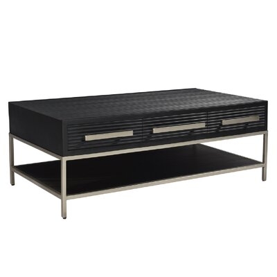 Coffee Table Made Of Wood In Black And Metal Legs, 3 Drawers - Image 0