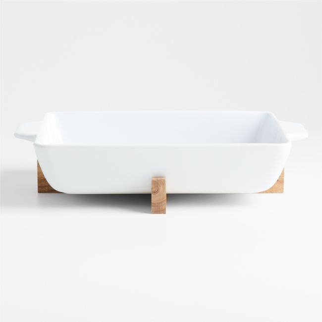Oven-to-Table Rectangle Baking Dish with Wood Stand - Image 0
