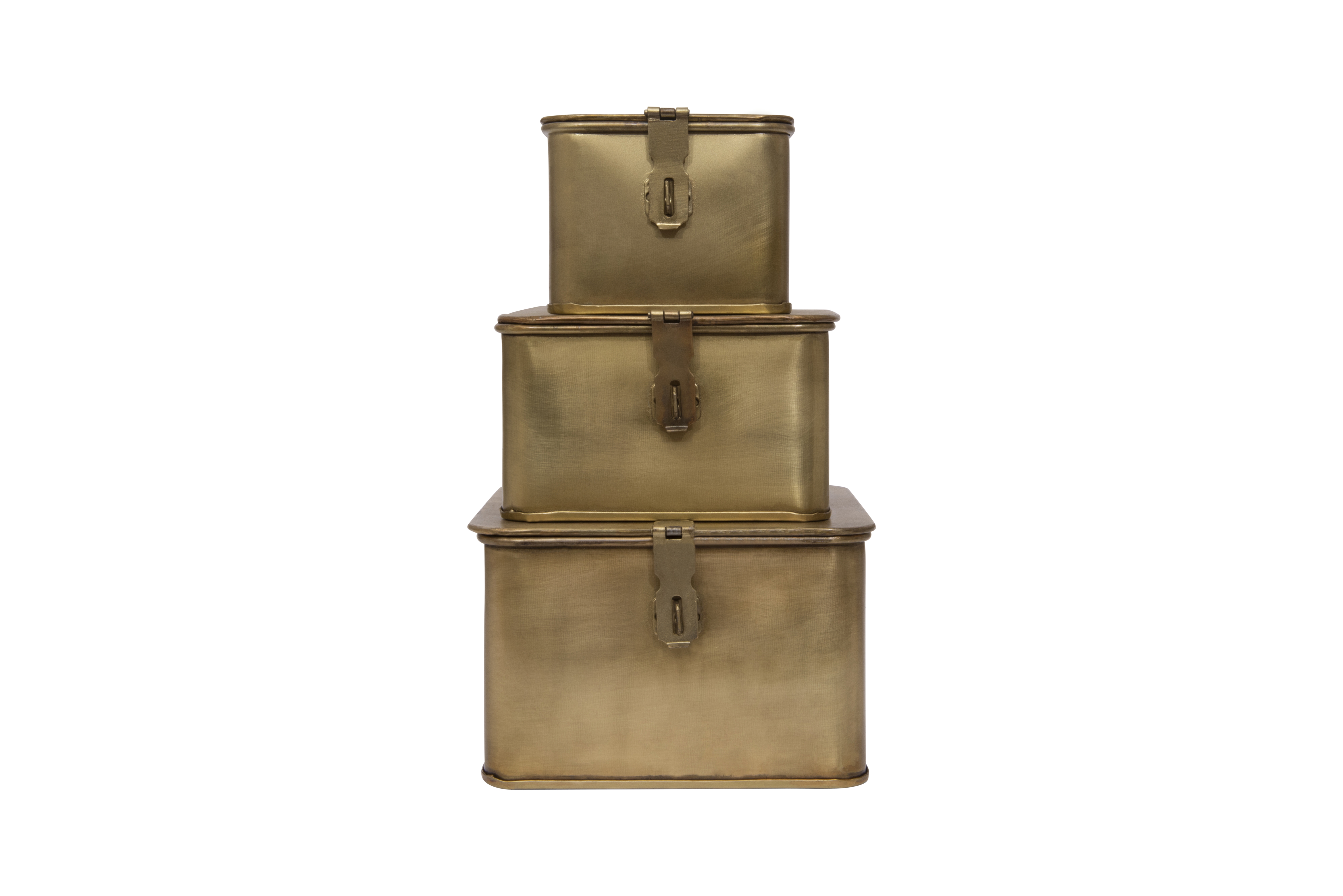 Square Decorative Metal Boxes with Gold Finish (Set of 3 Sizes) - Image 0