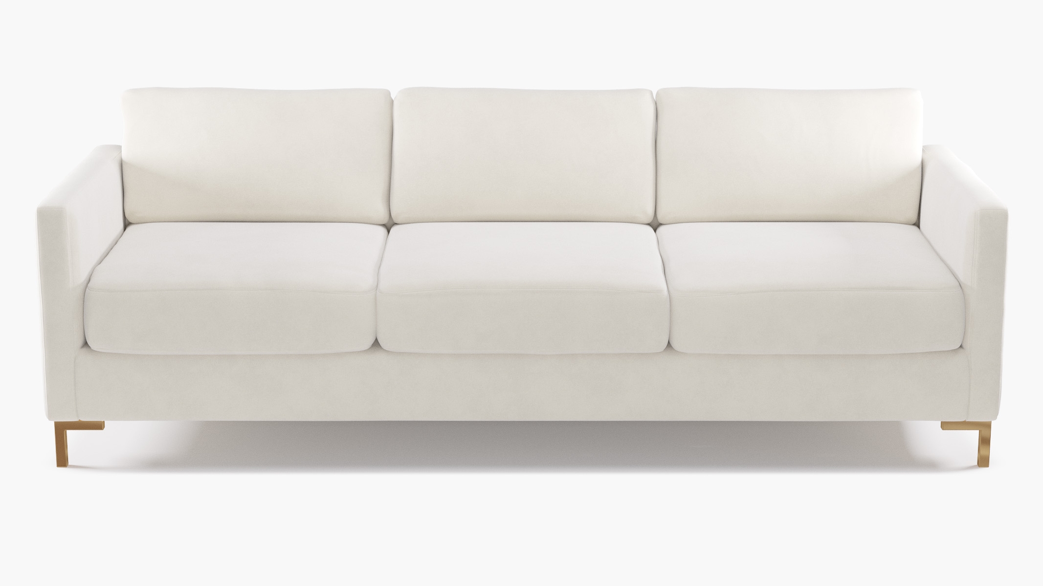 Modern Sofa, White Performance Velvet, Brass L Leg - Image 0