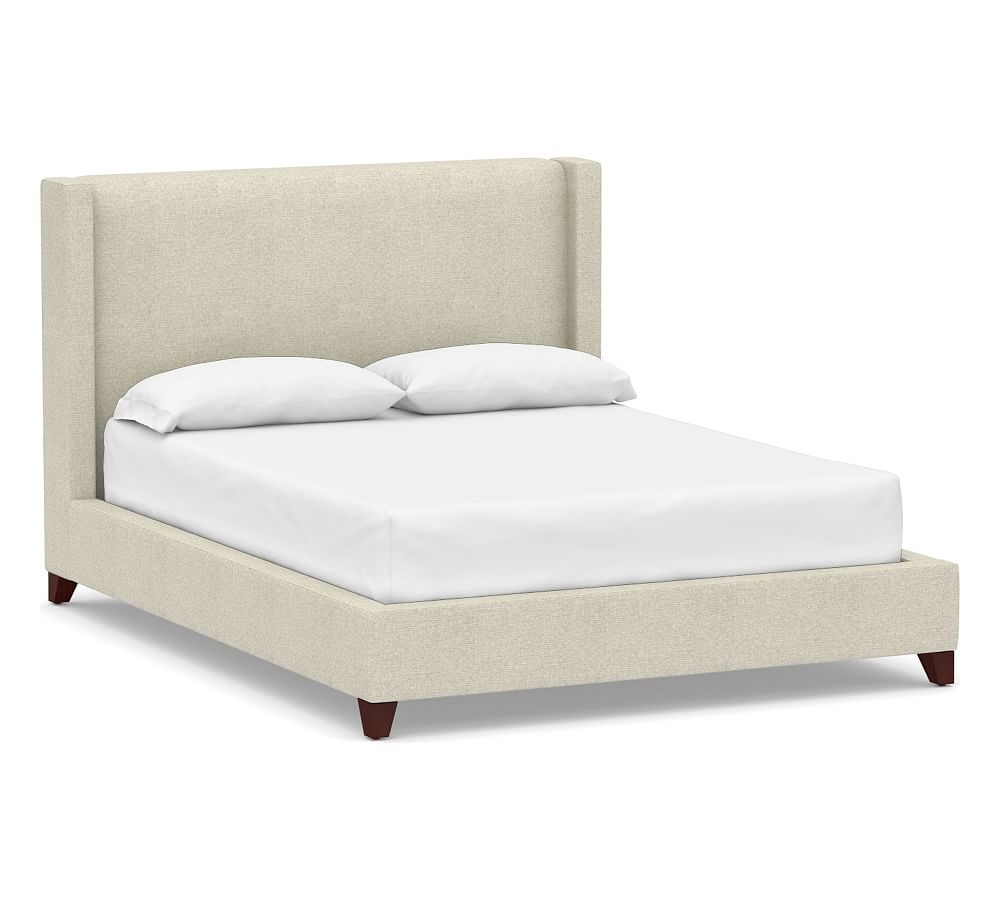 Harper Non-Tufted Upholstered Low Bed without Nailheads, California King, Performance Heathered Basketweave Alabaster White - Image 0