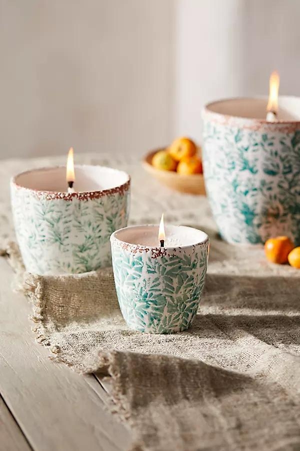 Ceramic Citronella + Thyme Candle, Coral Floral - Image 0