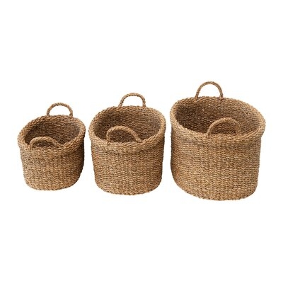 Oval Hand-Woven Seagrass Baskets With Handles, Set Of 3 - Image 0