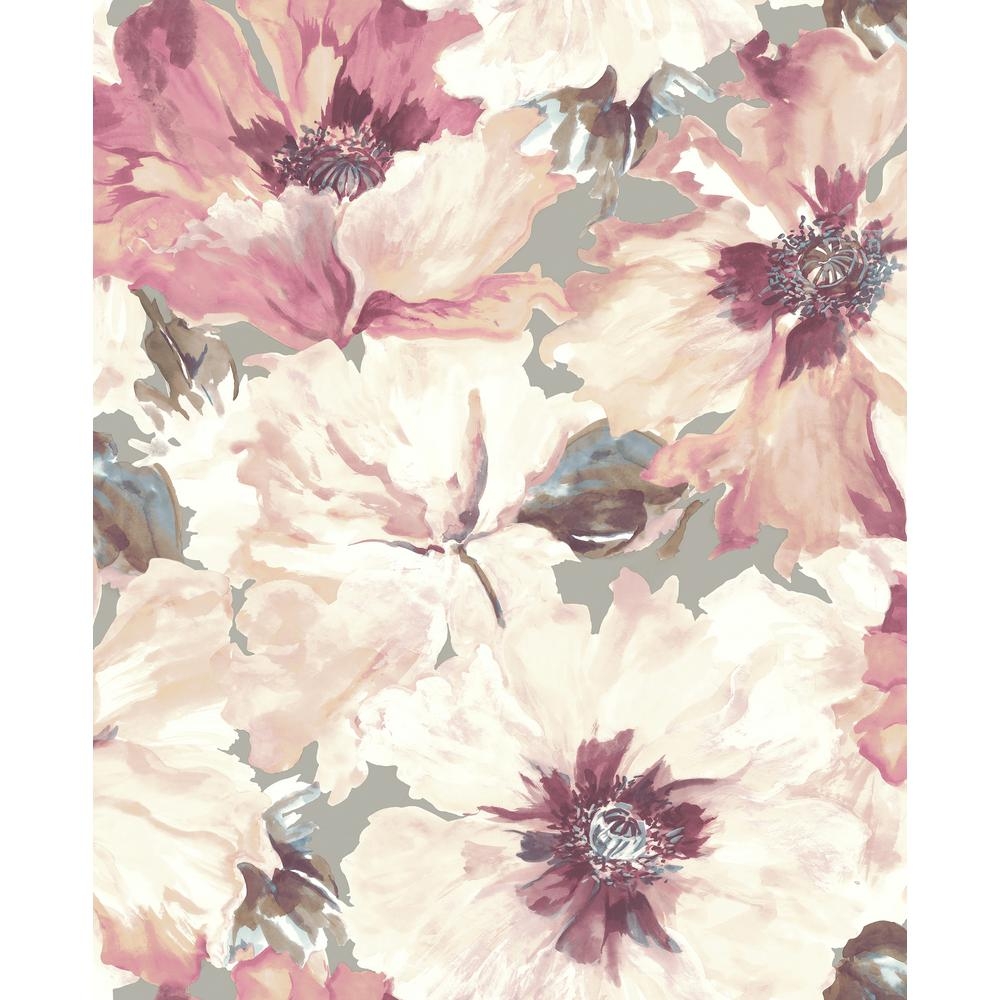 Seabrook Designs Cecita Berry, Ivory, and Metallic Grey Watercolor Floral Wallpaper, Berry/ Ivory/ and Metallic Grey - Image 0