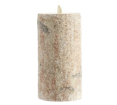 Premium Flickering Flameless Wax Pillar Candle, 4"x8" - Sugared Birch - Image 0