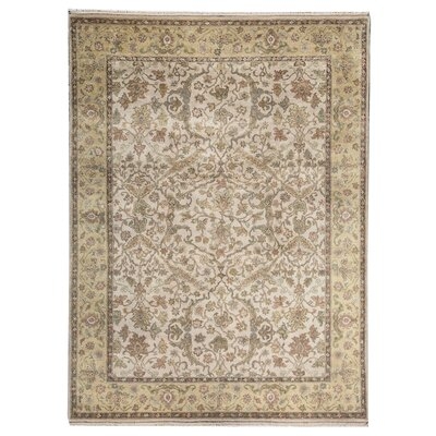 One-of-a-Kind Modn Mughal Hand-Knotted Cream / Gold 9' x 12'2" Wool Area Rug - Image 0