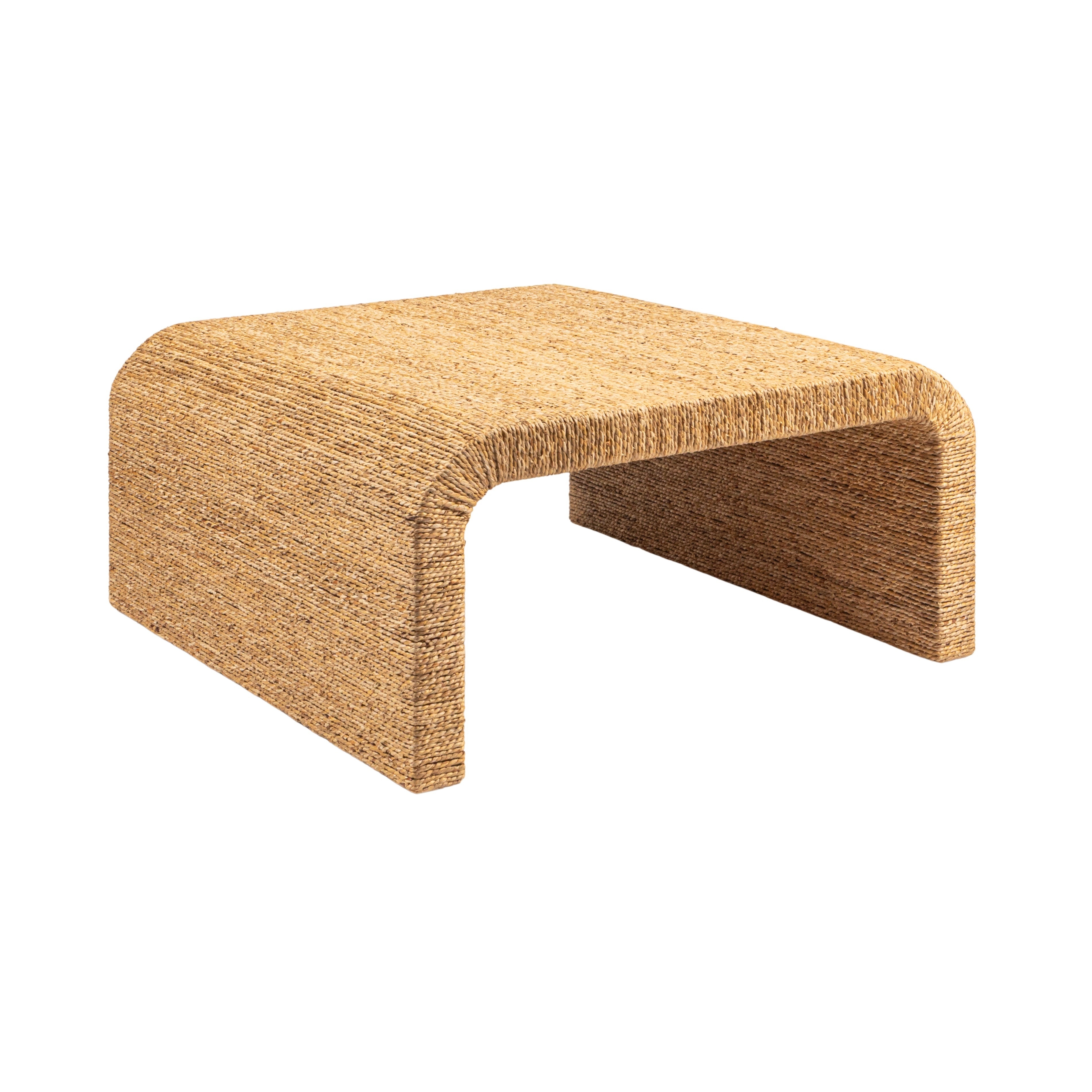 Woven Water Hyacinth & Acacia Wood Coffee Table with Waterfall Edge, Medium - Image 0