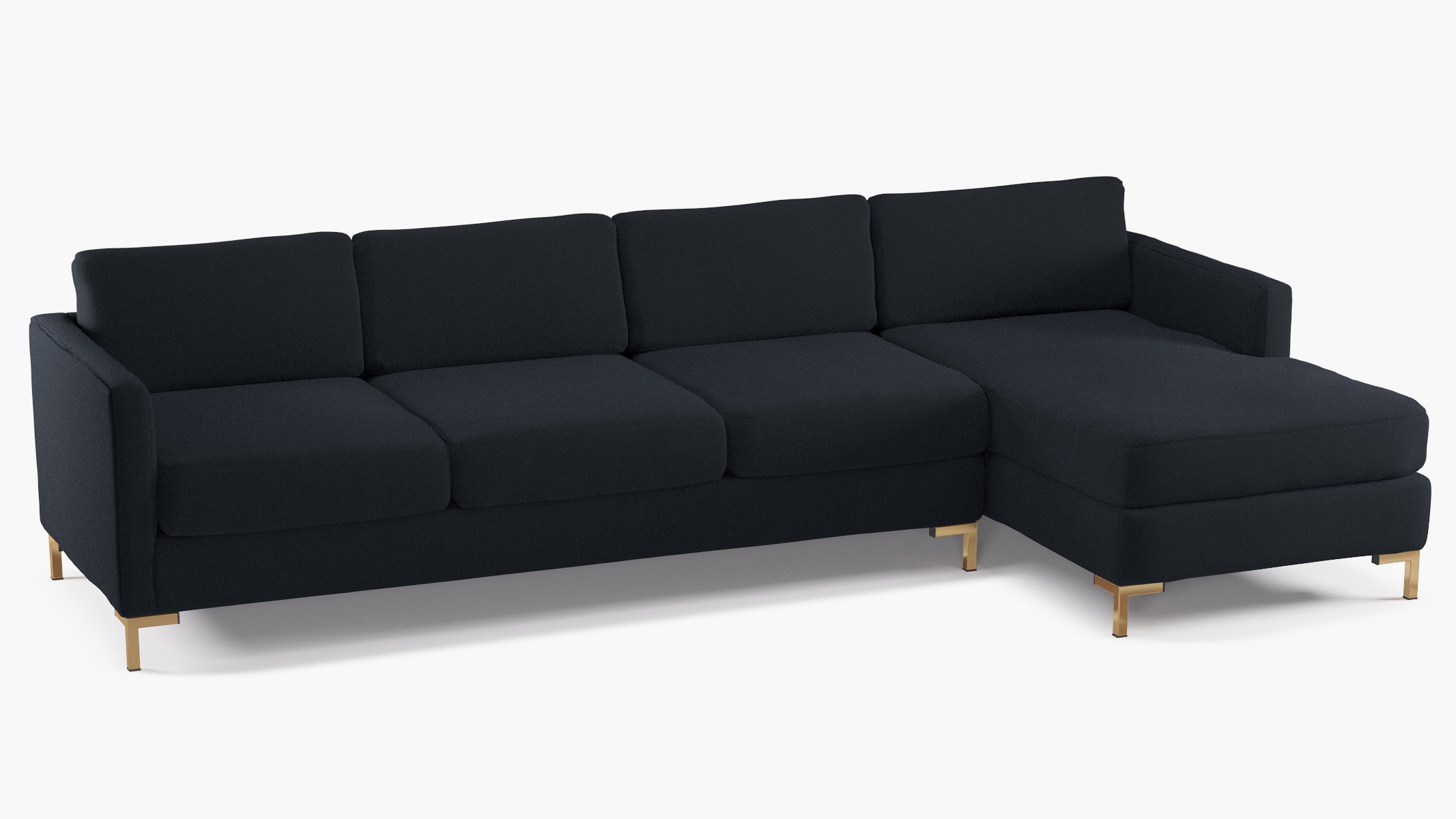 Right Facing Modern Sectional, Navy Everyday Linen, Brass - Image 1